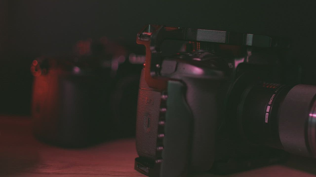Close-up detail of professional camera equipment