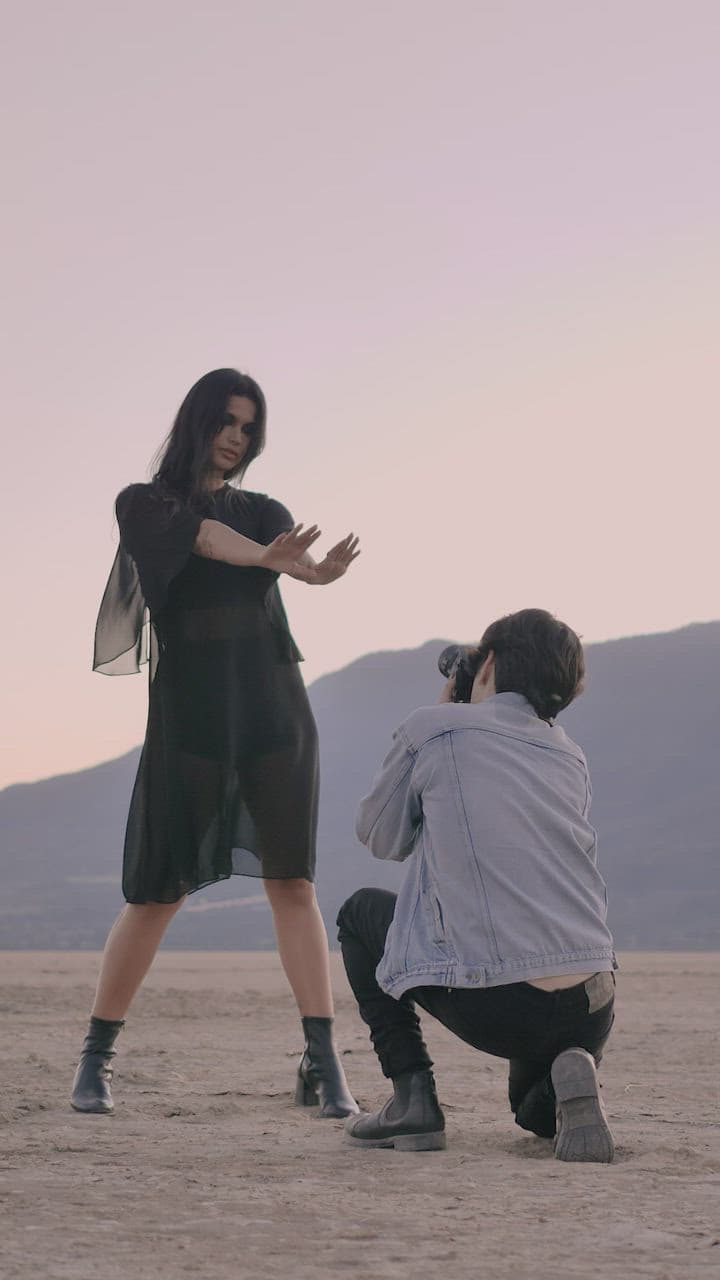 Behind-the-scenes moment during an on-location photo shoot